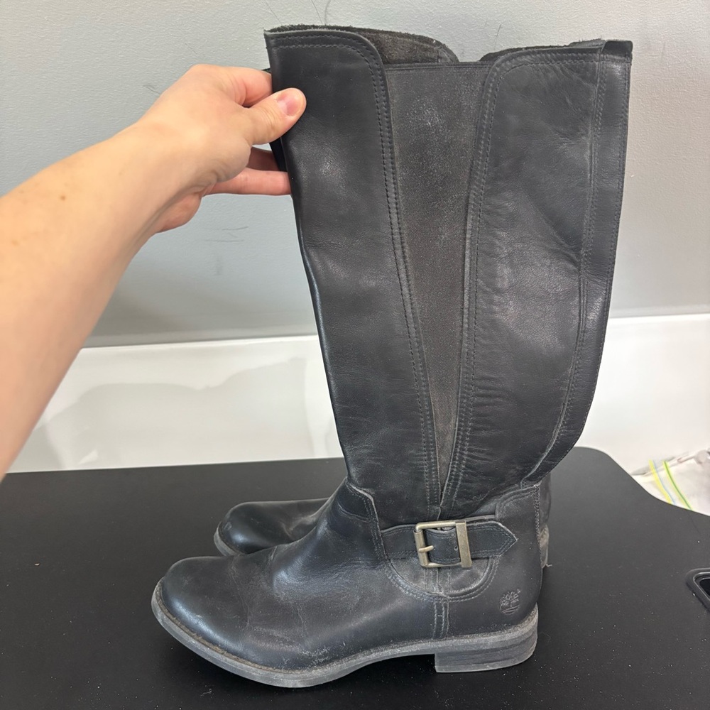 Timberland Savin Hill Tall Black Leather Boots, size 8.5